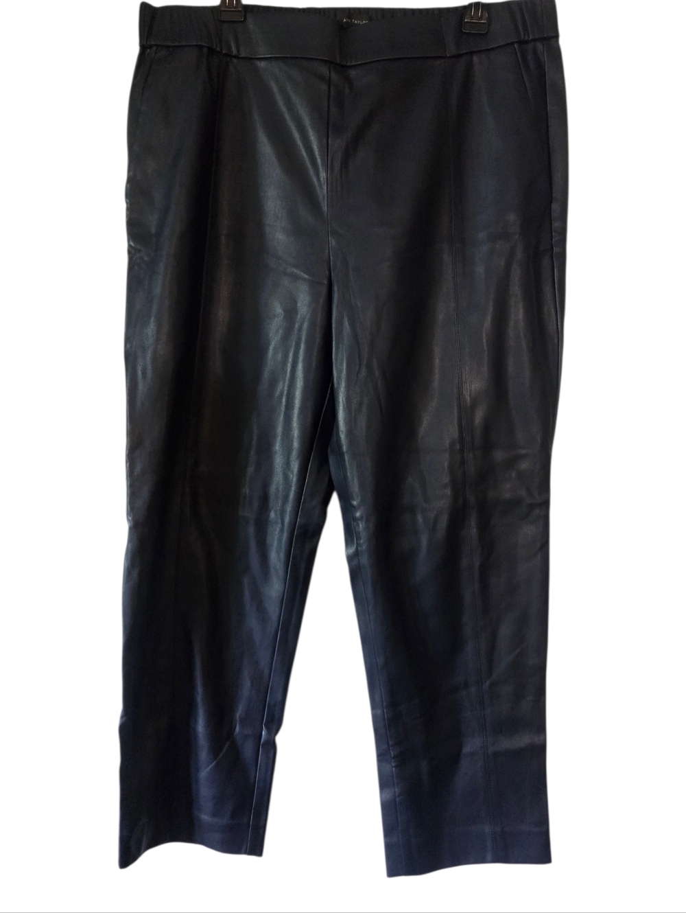 Ann TaylorForest Navy Blue Faux Leather Cropped Trousers